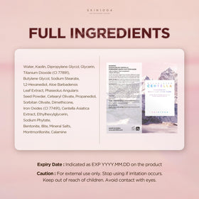 back label of SKIN1004 showing ingredients and directions for safe use benefit
