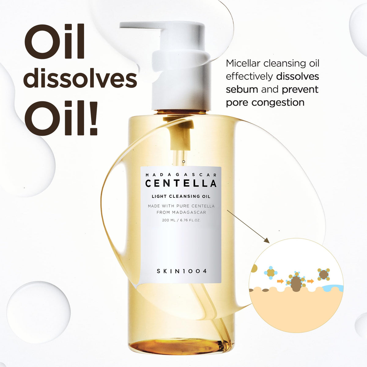 SKIN1004 cleansing oil in hand dissolving makeup demonstrating effective removal benefit