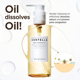 SKIN1004 cleansing oil in hand dissolving makeup demonstrating effective removal benefit