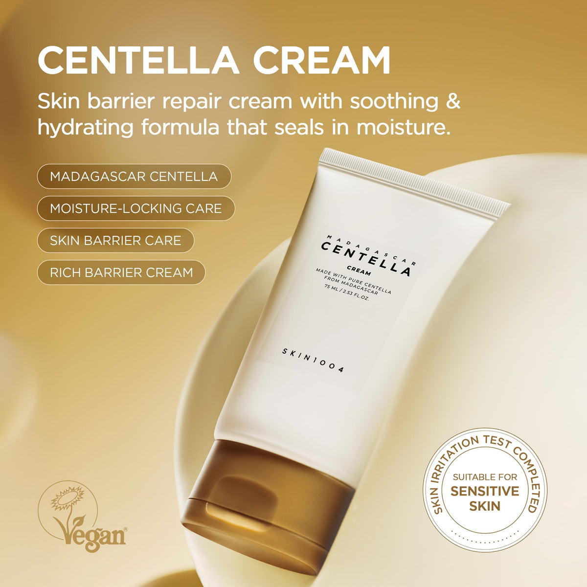 SKIN1004 cream texture swipe on skin showing lightweight gel-cream benefit: fast absorption