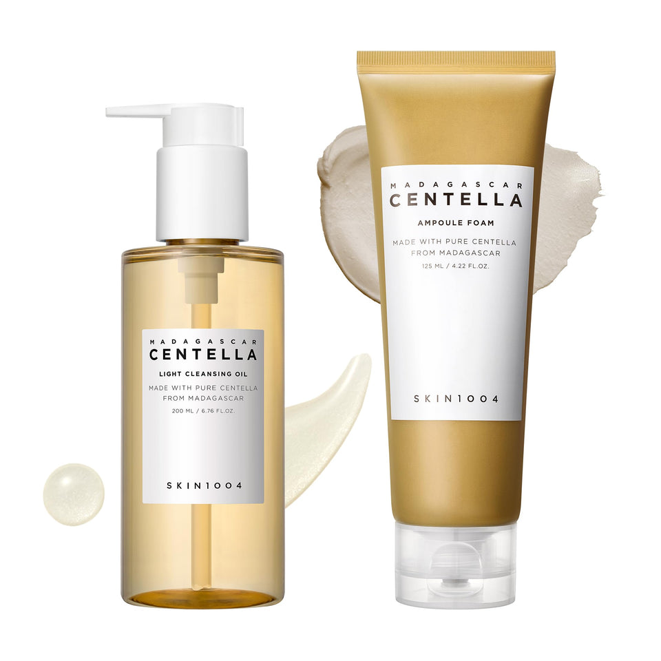 SKIN1004 front packaging showing both cleansing oil and ampoule foam, clear set benefit