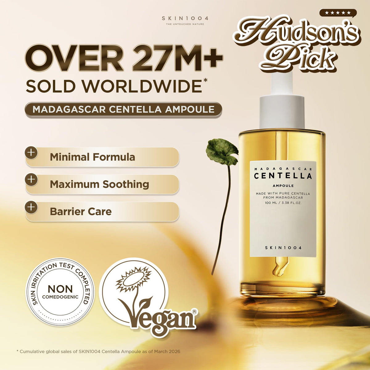 SKIN1004 serum droplet on fingertip highlighting lightweight hydrating texture
