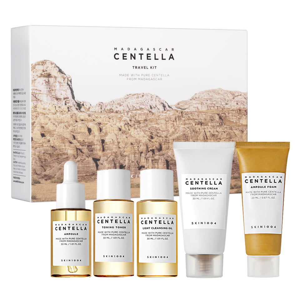 SKIN1004 travel kit front packaging showing five centella minis for easy routine
