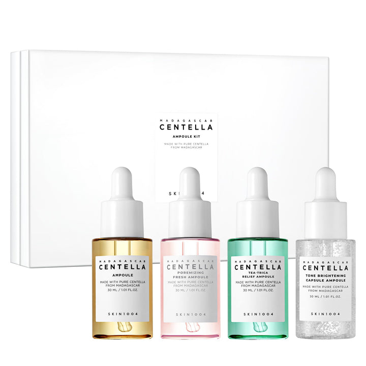 SKIN1004 front packaging showing four travel ampoules, convenient for travel