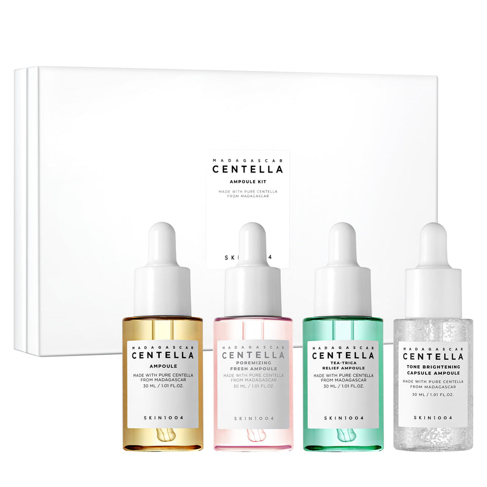 SKIN1004 front packaging showing four travel ampoules, convenient for travel