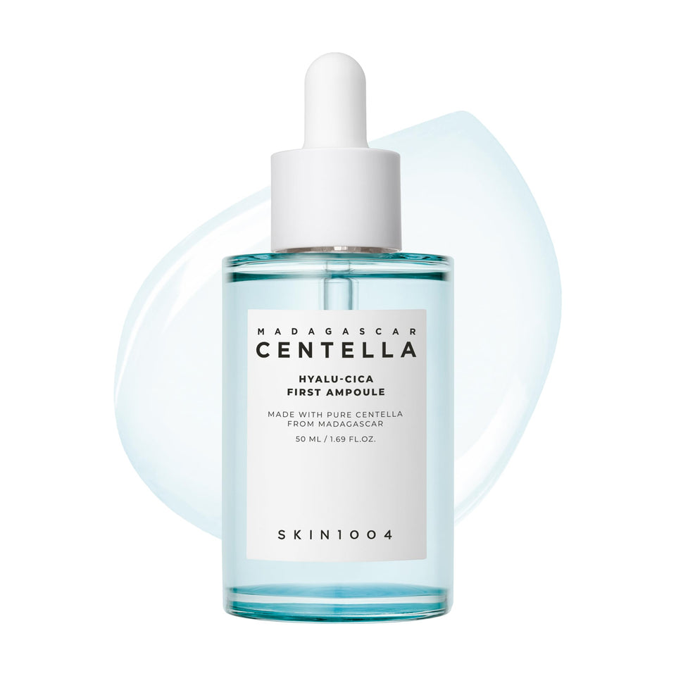 SKIN1004 front packaging showing ampoule bottle and label, clear hydration benefits