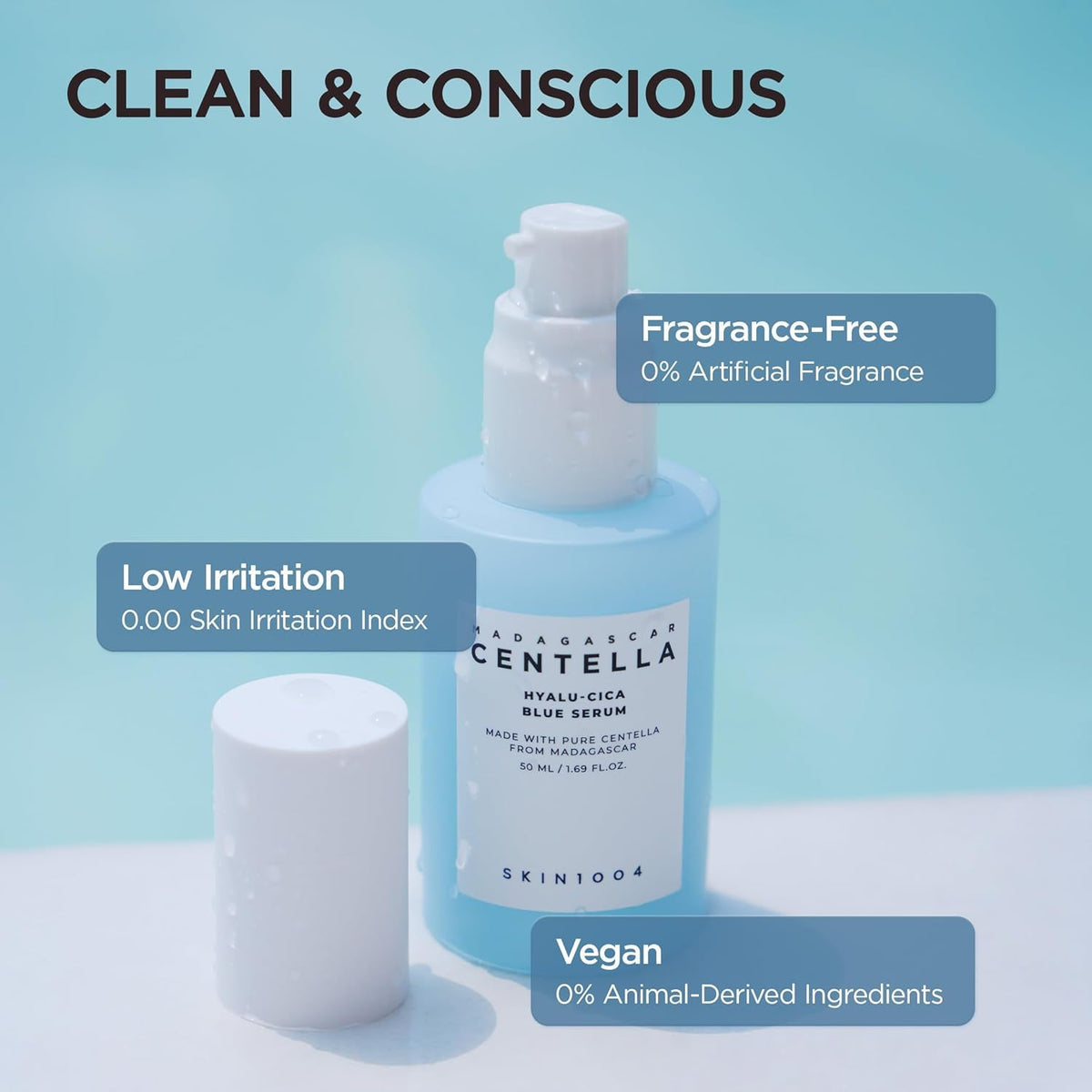 SKIN1004 bottle in hand illustrating 50ml size and travel-friendly scale