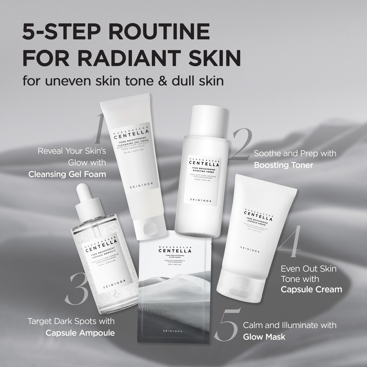 SKIN1004 with Madagascar Centella leaves highlighting calming benefits