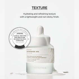 SKIN1004 ampoule staged on bathroom shelf with other skincare items showing routine compatibility