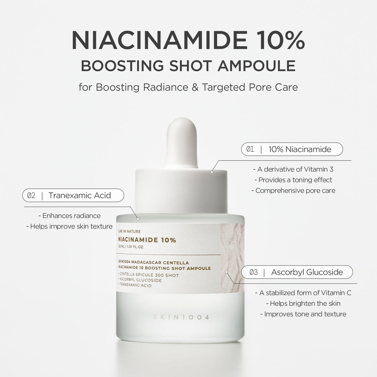 SKIN1004 close-up of serum texture on fingertip demonstrating lightweight, non-sticky hydration benefit