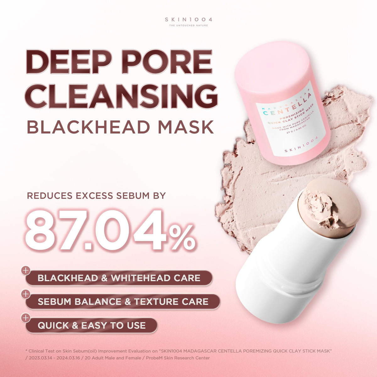 SKIN1004 clay stick twisted up showing easy glide and no-mess application