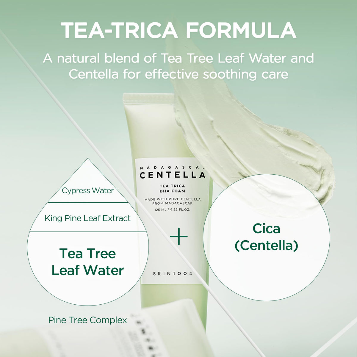 SKIN1004 botanical ingredients tea tree pine leaf cacao seed for soothing benefit