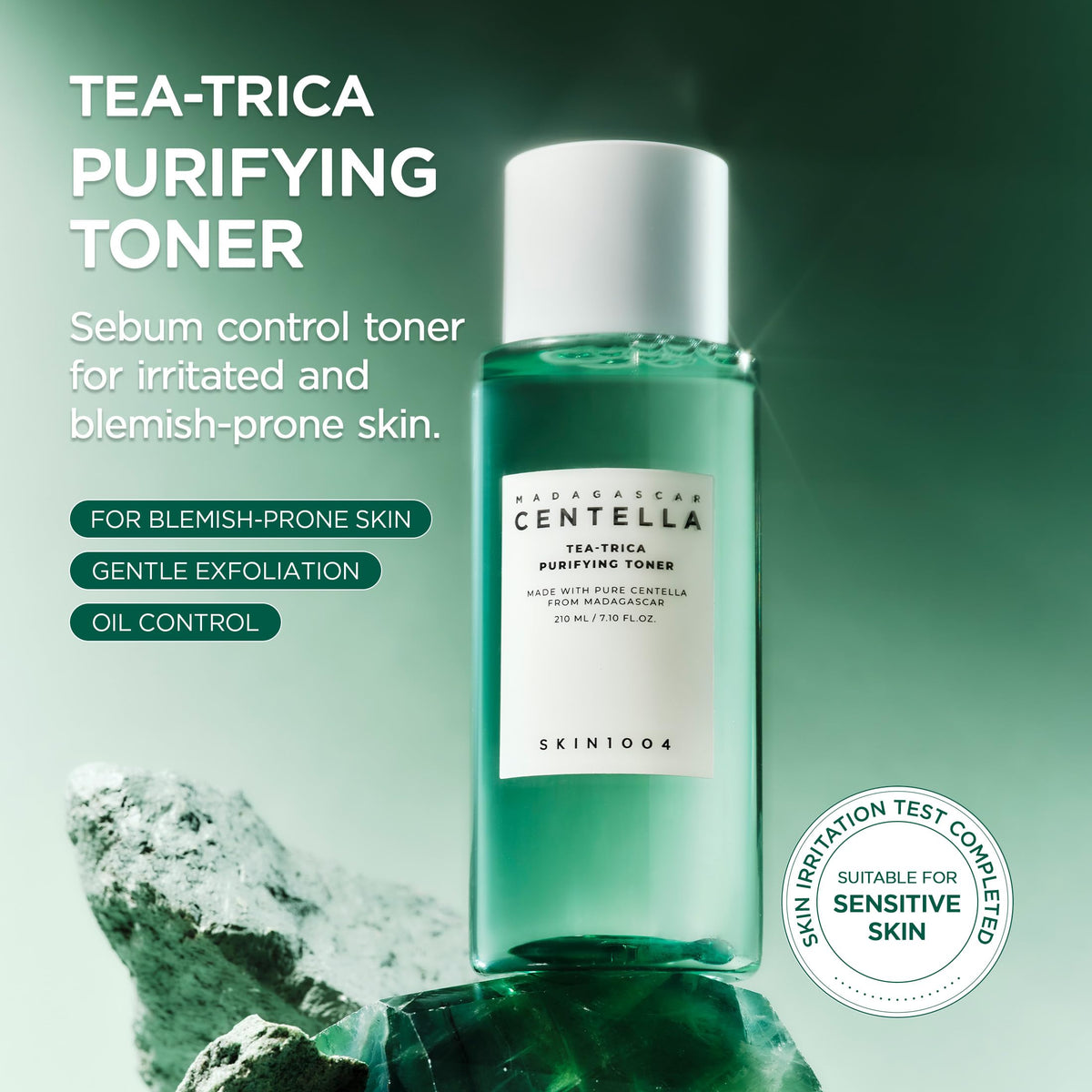 SKIN1004 label close-up highlighting tea tree and BHA ingredients benefit
