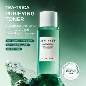 SKIN1004 label close-up highlighting tea tree and BHA ingredients benefit