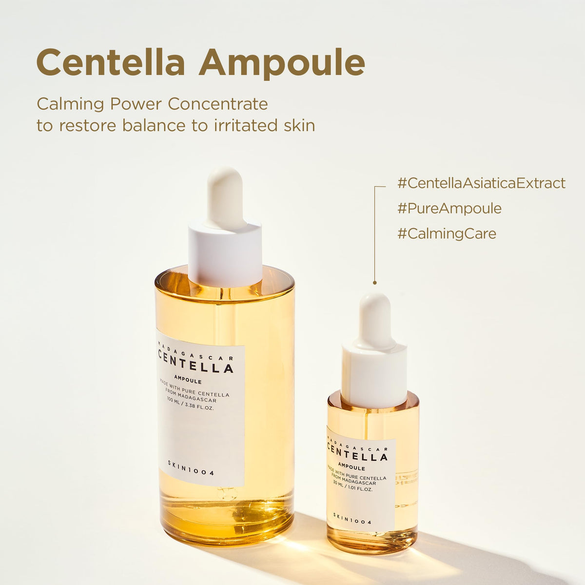 SKIN1004 travel-size 30ml bottles lined up, ideal for on-the-go skincare