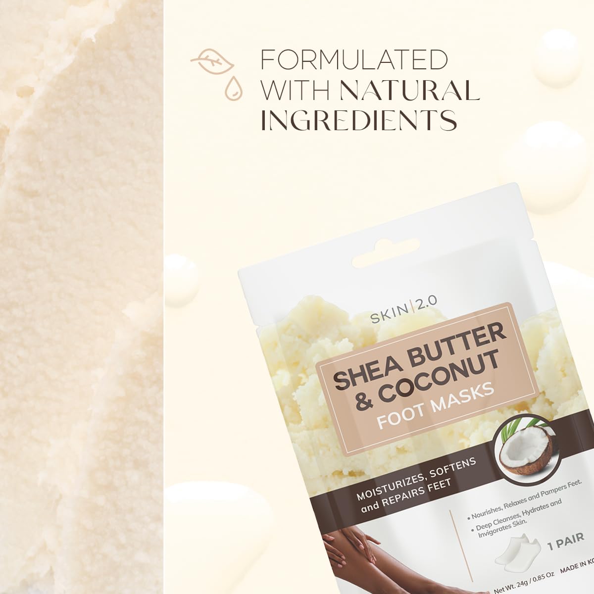 Skin 2.0 ingredients label listing shea butter and coconut for nourishment
