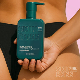 SKINBOSS before and after skin texture showing reduced bumps and clarity