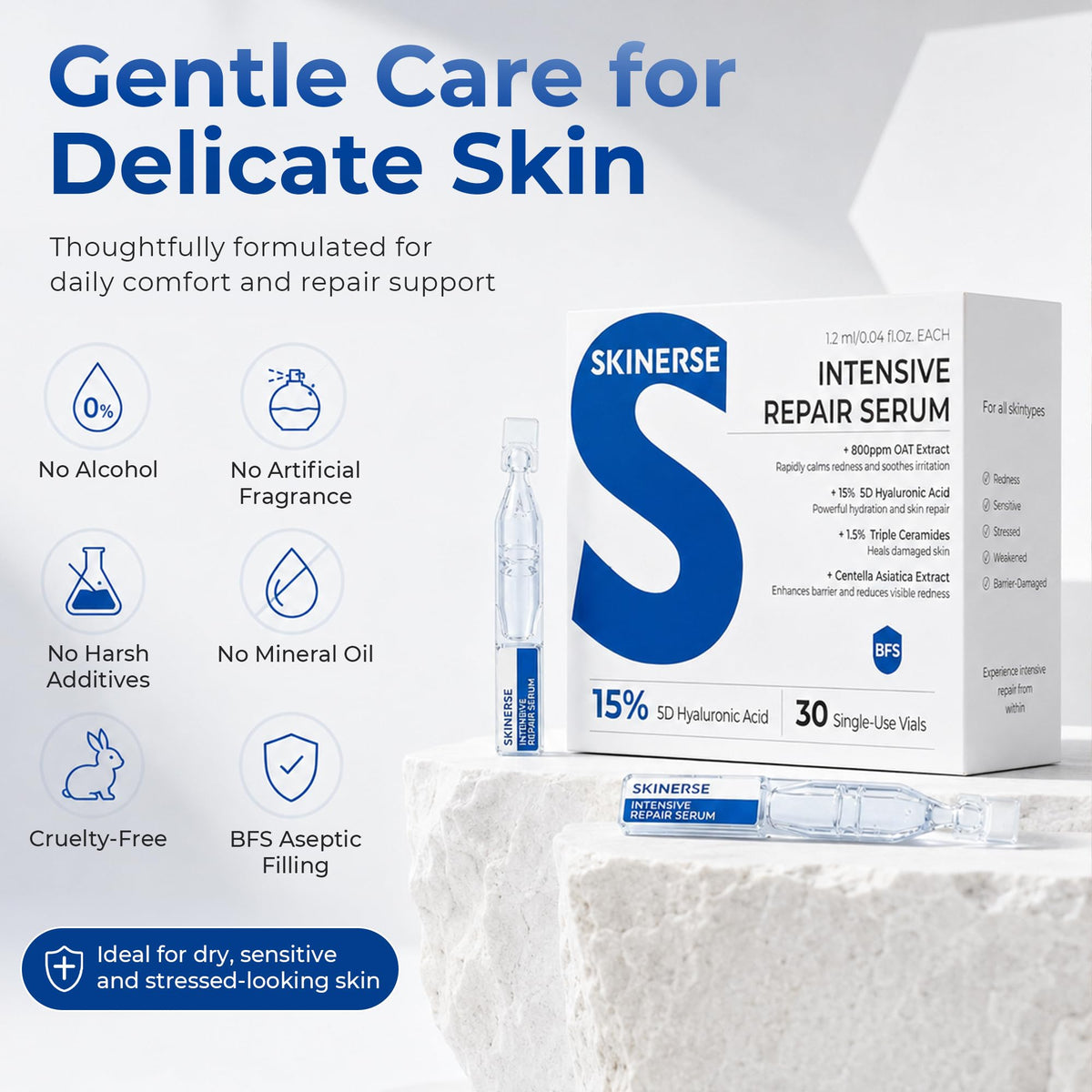 SKINERSE before and after skin visual scale showing reduced redness and smoother texture