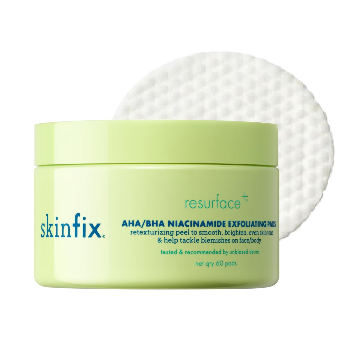 Skinfix front packaging showing pad jar and benefits