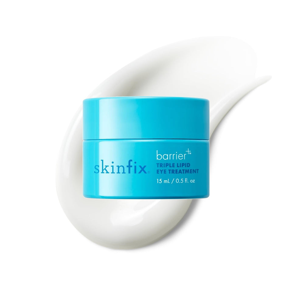Skinfix front packaging showing product and calming design, improves under-eye texture