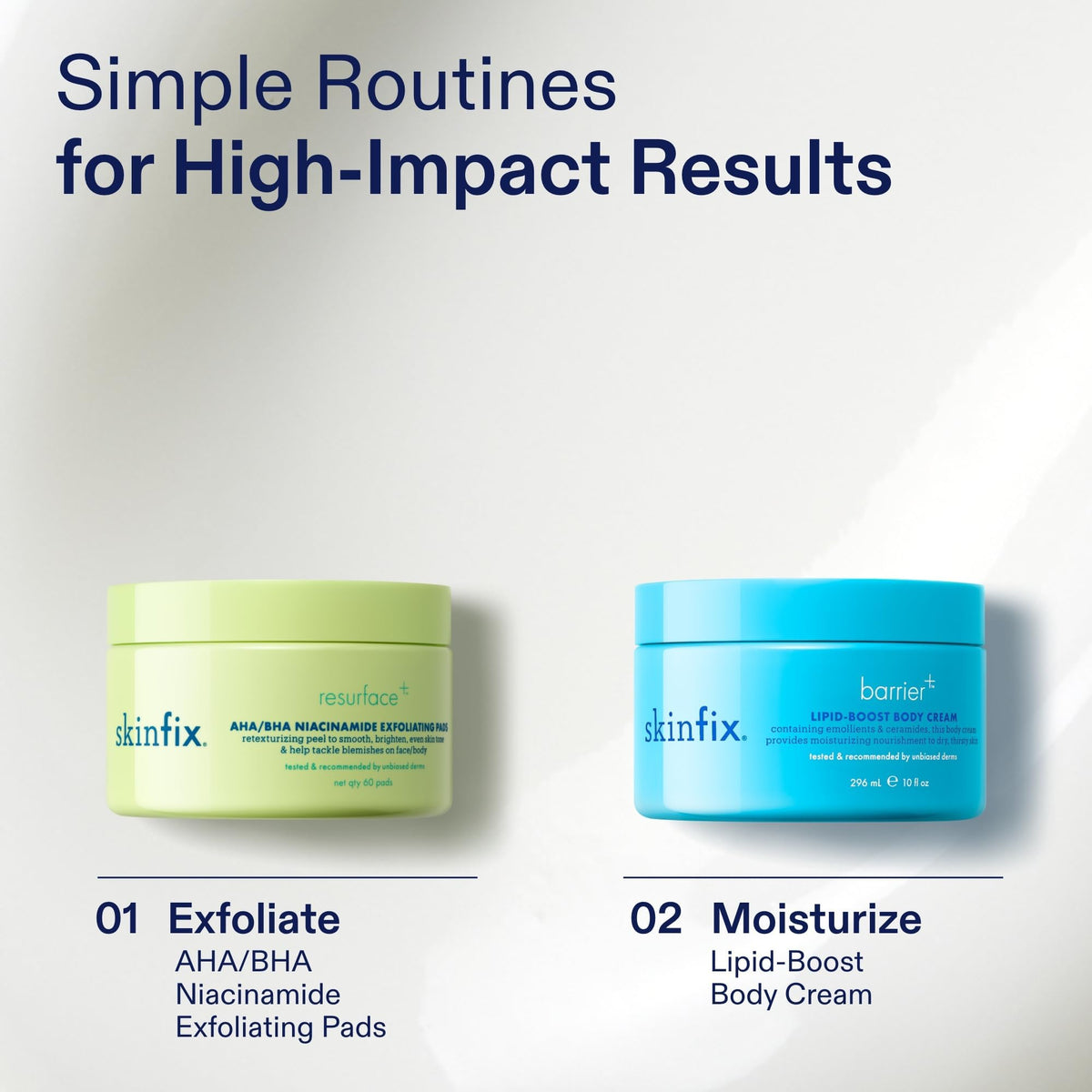 Skinfix ingredient label showing acids and niacinamide benefits