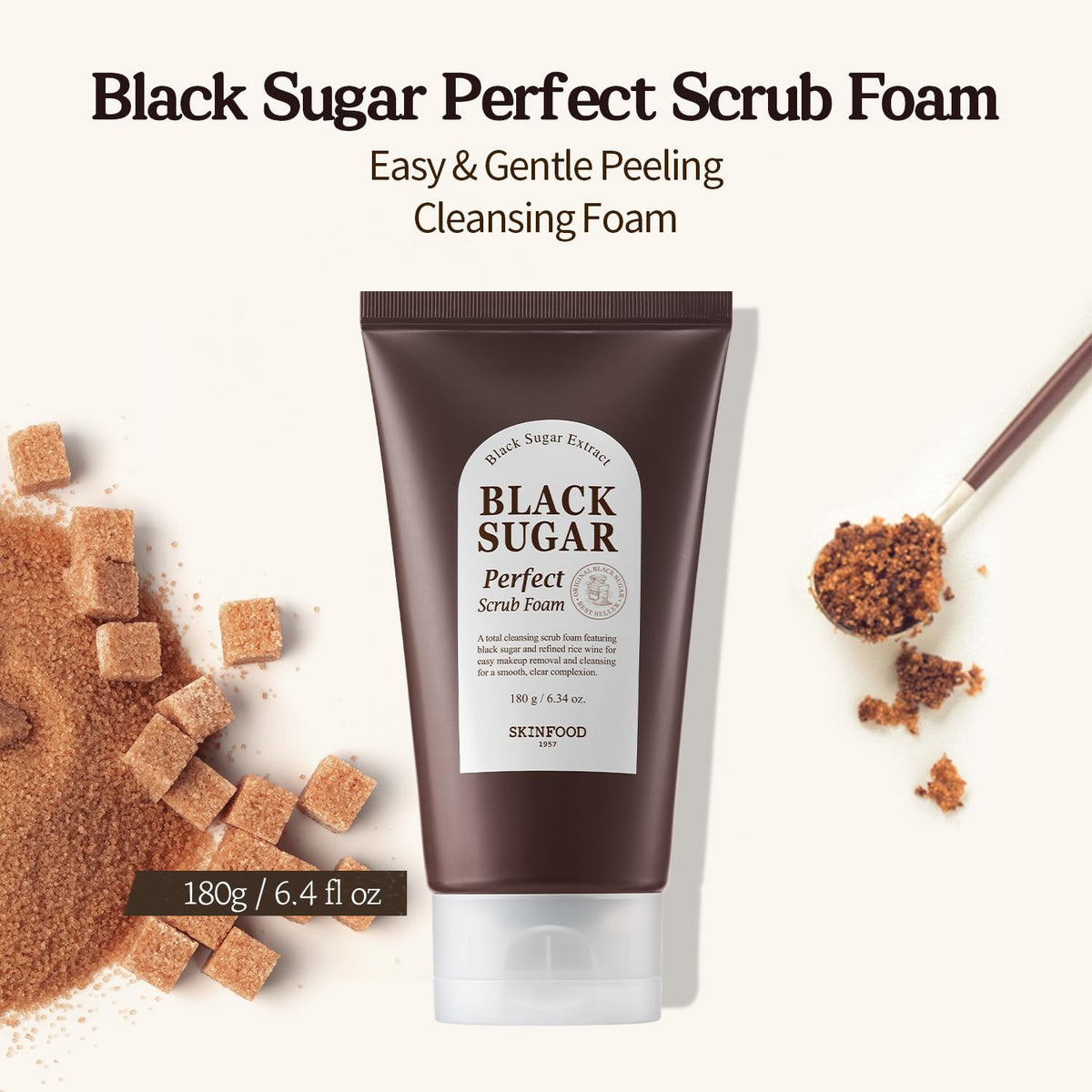 SKINFOOD black sugar granules close-up highlighting gentle exfoliation benefit