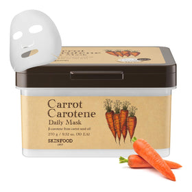 SKINFOOD front packaging of carrot mask showing quantity and quick hydration benefit