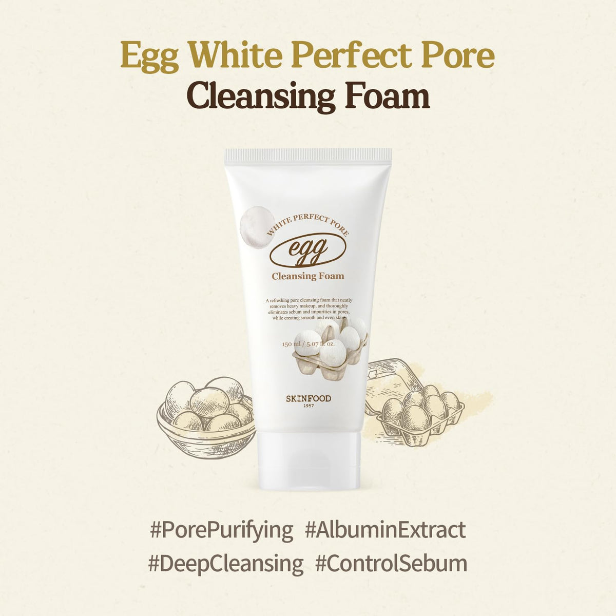 SKINFOOD pump dispensing rich foam for gentle pore cleansing and ease