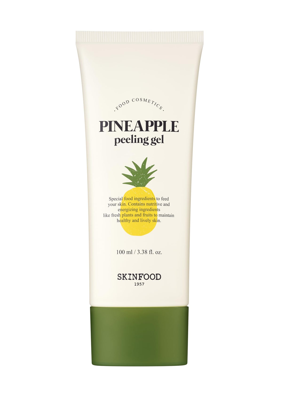 SKINFOOD 1957 pineapple peeling gel front packaging showing bottle benefit