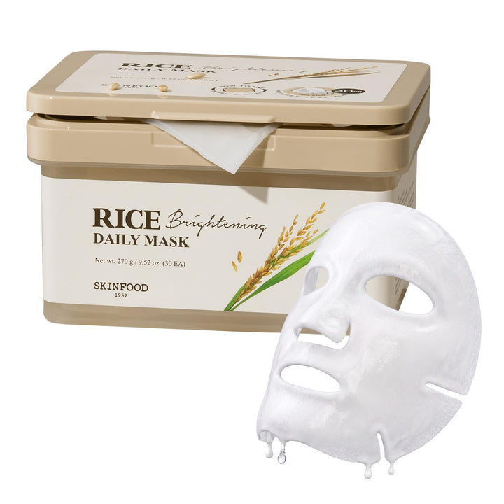 SKINFOOD Rice Daily Mask front packaging showing large 30-sheet supply benefit