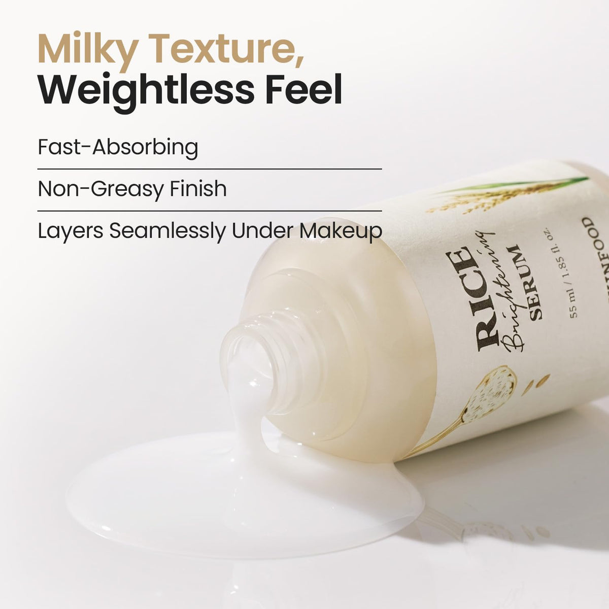 SKINFOOD pump dispensing serum illustrating easy, precise application