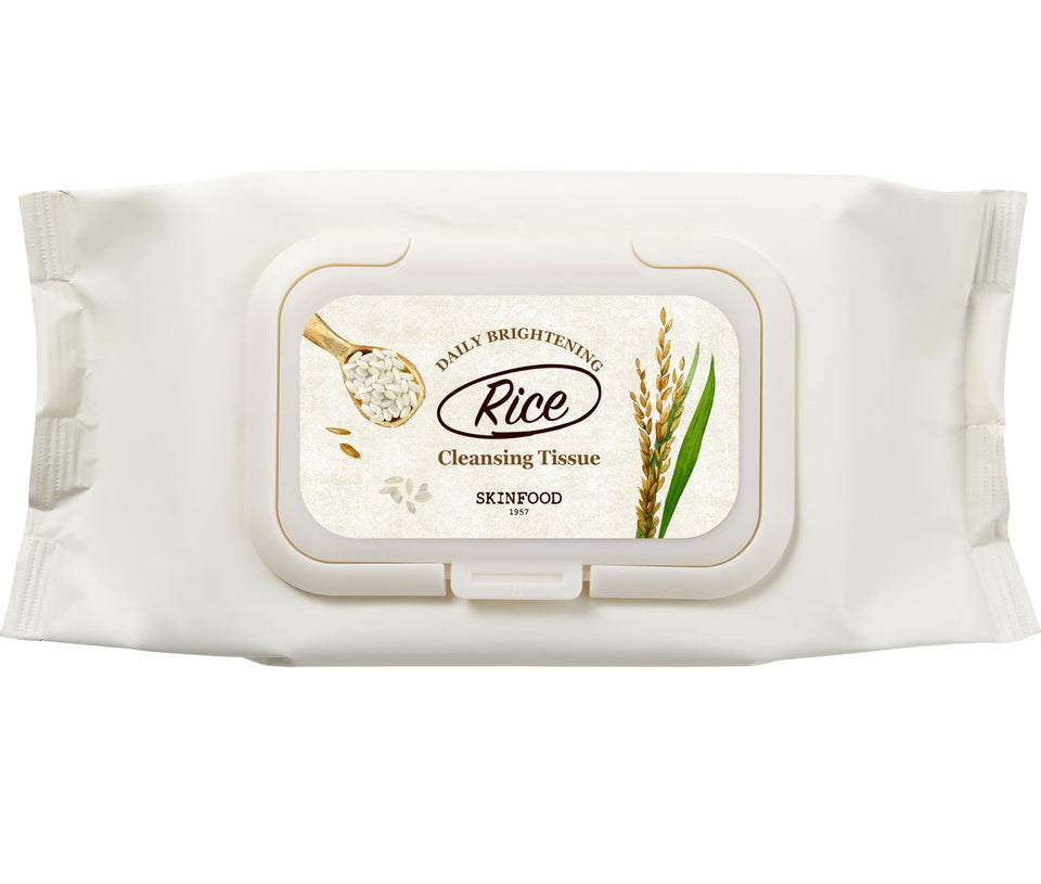 SKINFOOD front packaging showing rice wipes and travel-friendly benefits