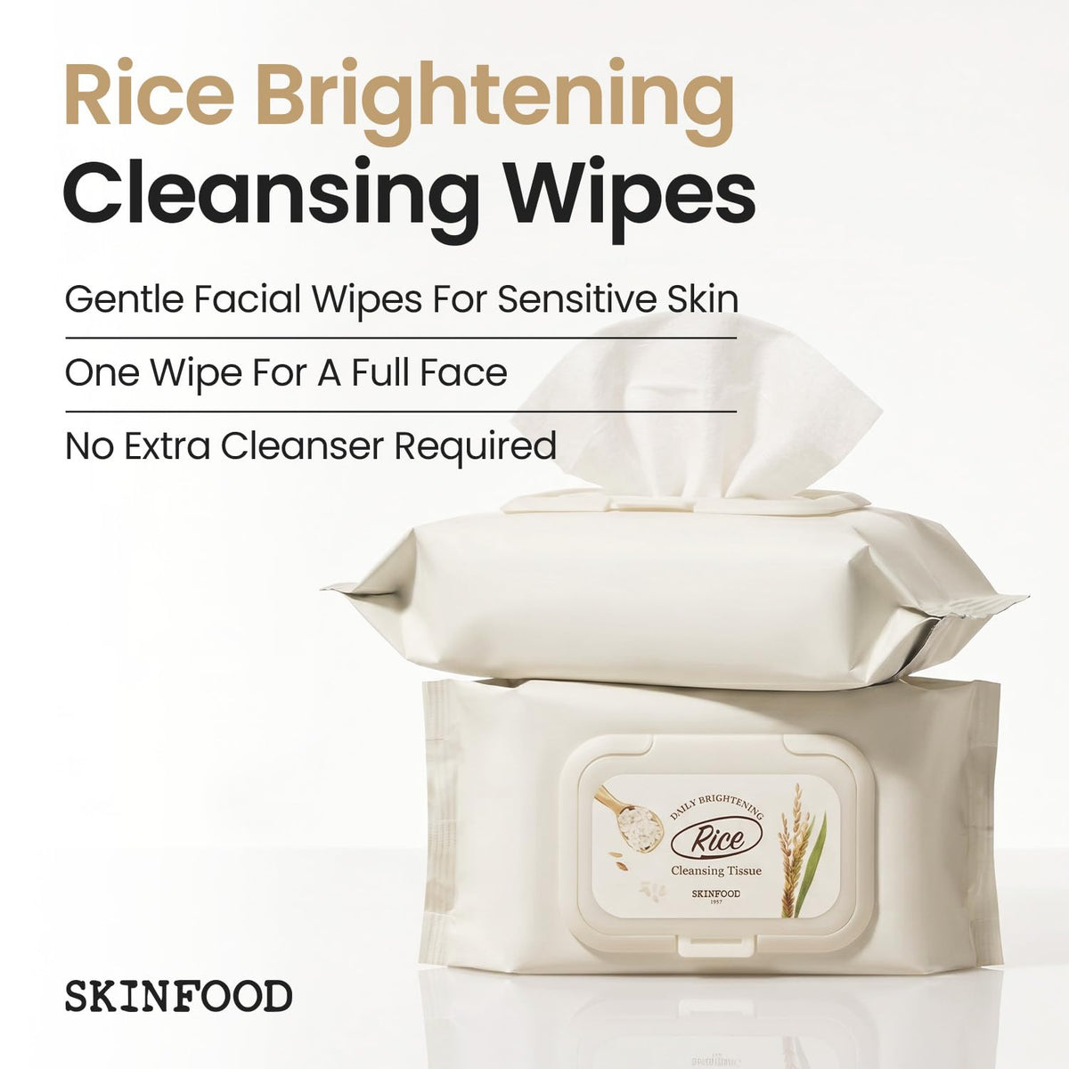 SKINFOOD resealable top open to show easy access and freshness preservation