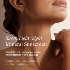 SkinMedica model applying sheer finish sunscreen for non-greasy look