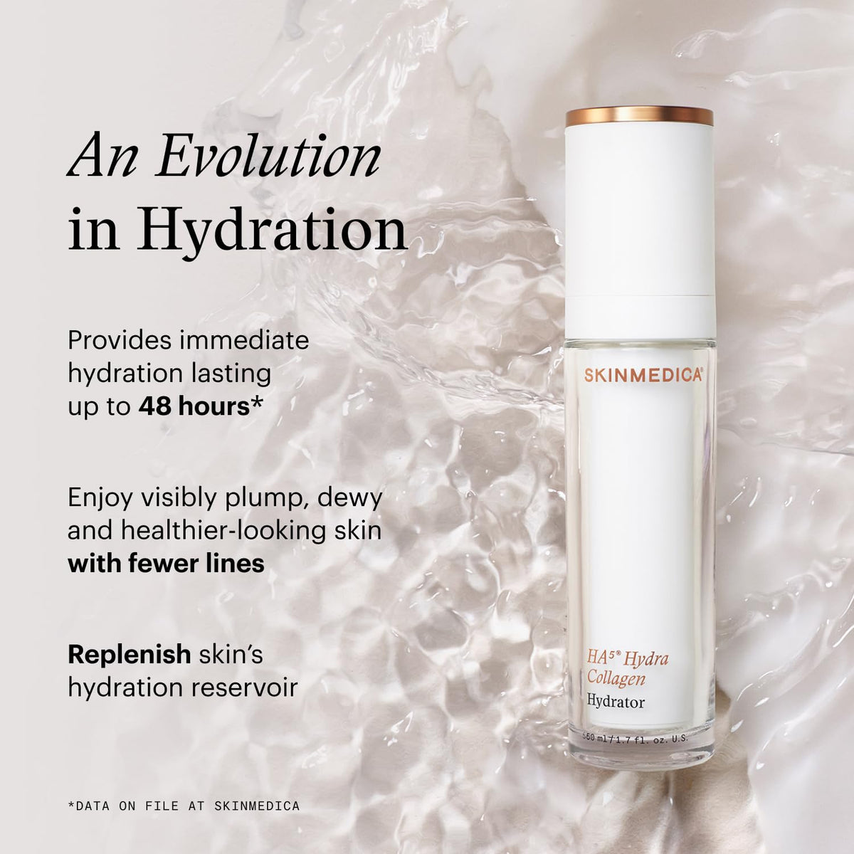 SkinMedica HA5 serum texture droplet on skin showing lightweight, fast-absorbing hydration