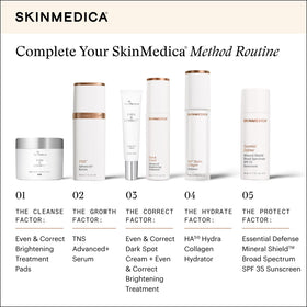 SkinMedica boxed packaging next to bottle, shelf-ready presentation benefit