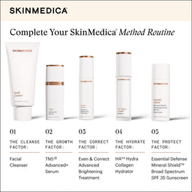 SkinMedica bottle held next to hand to show 6 fl oz size and scale