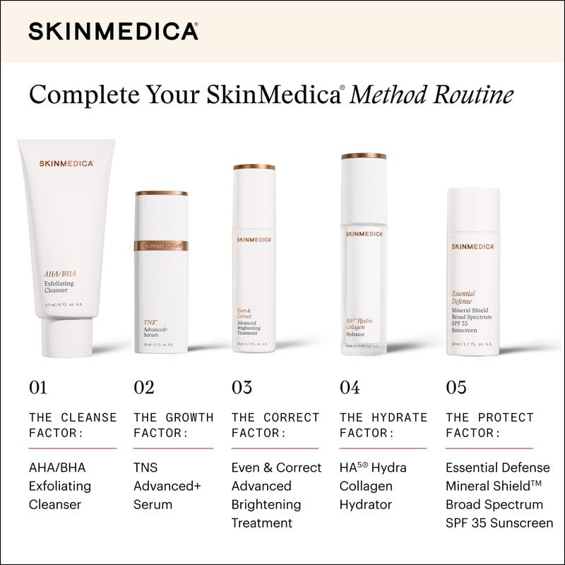 SkinMedica serum on bathroom counter with mirror suggesting daily routine integration