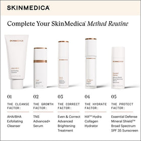SkinMedica serum on bathroom counter with mirror suggesting daily routine integration