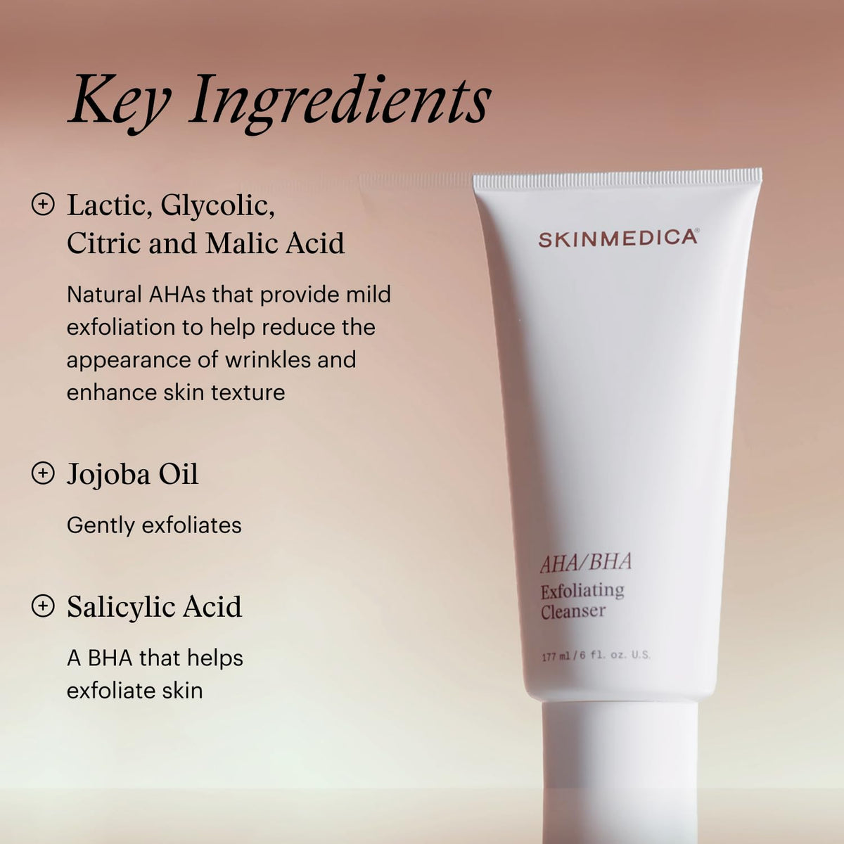 SkinMedica tube next to a common object showing the 6 fl oz size benefit