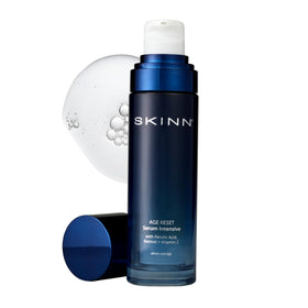 SKINN bottle front view showing sleek packaging and age-reset benefits