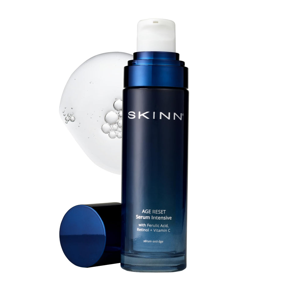 SKINN bottle front view showing sleek packaging and age-reset benefits