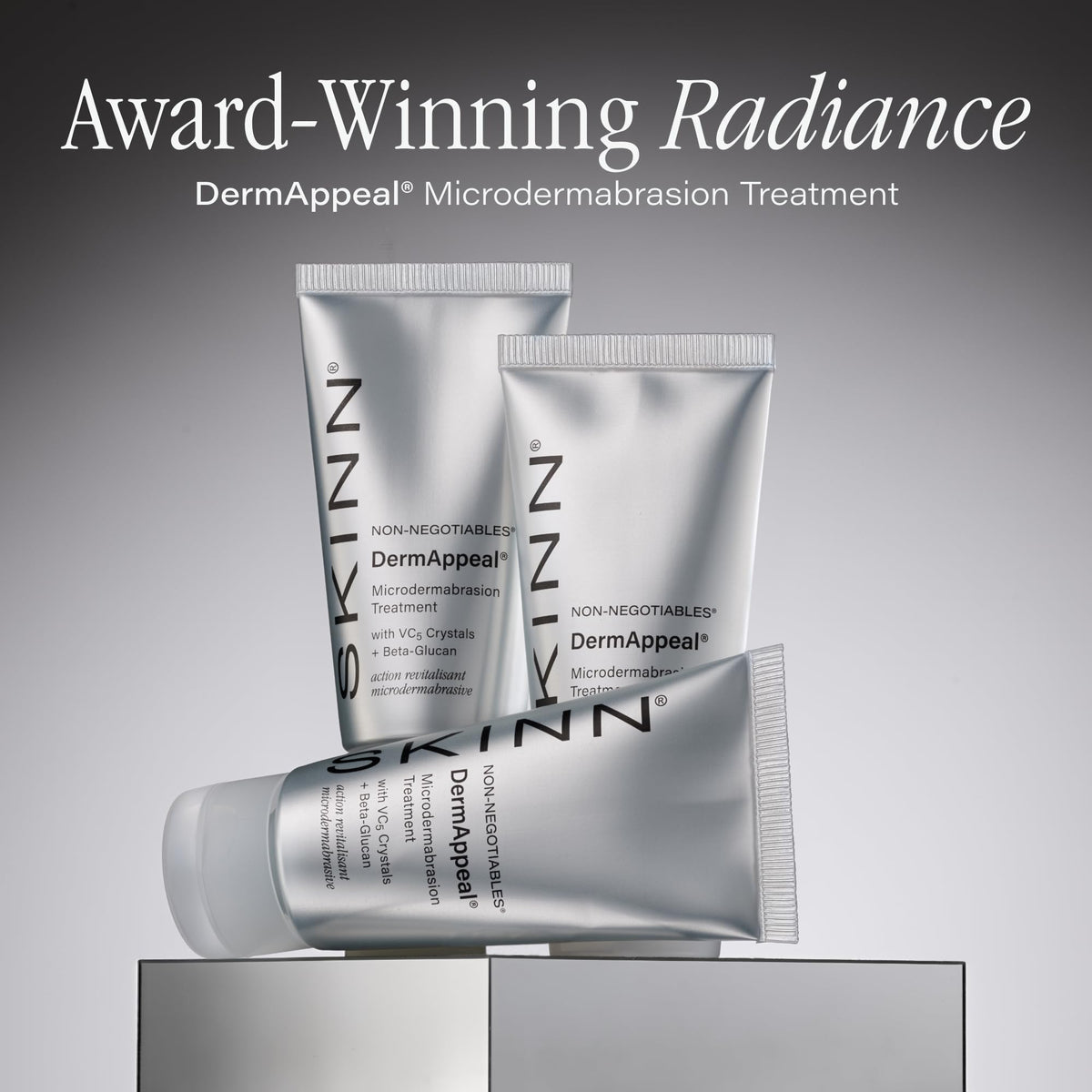 SKINN DermAppeal bottle label closeup displaying key claims and directions for safe use