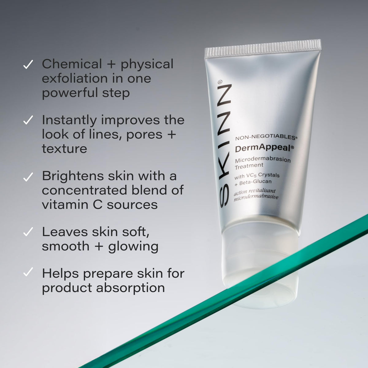 SKINN DermAppeal crystals detail highlighting VC5 vitamin C beads that brighten skin tone