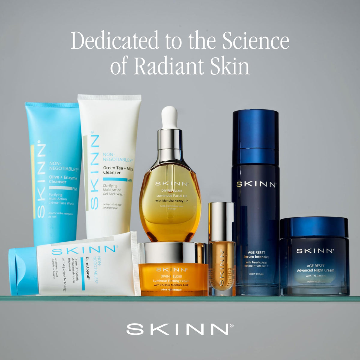 SKINN on bathroom counter in routine setting promoting refreshed start