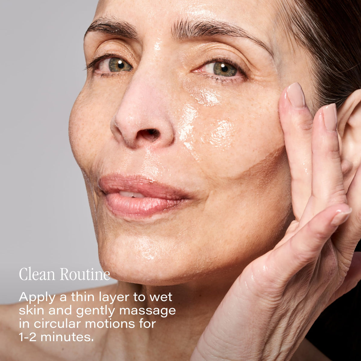 SKINN cleanser being poured into hand illustrating easy morning application