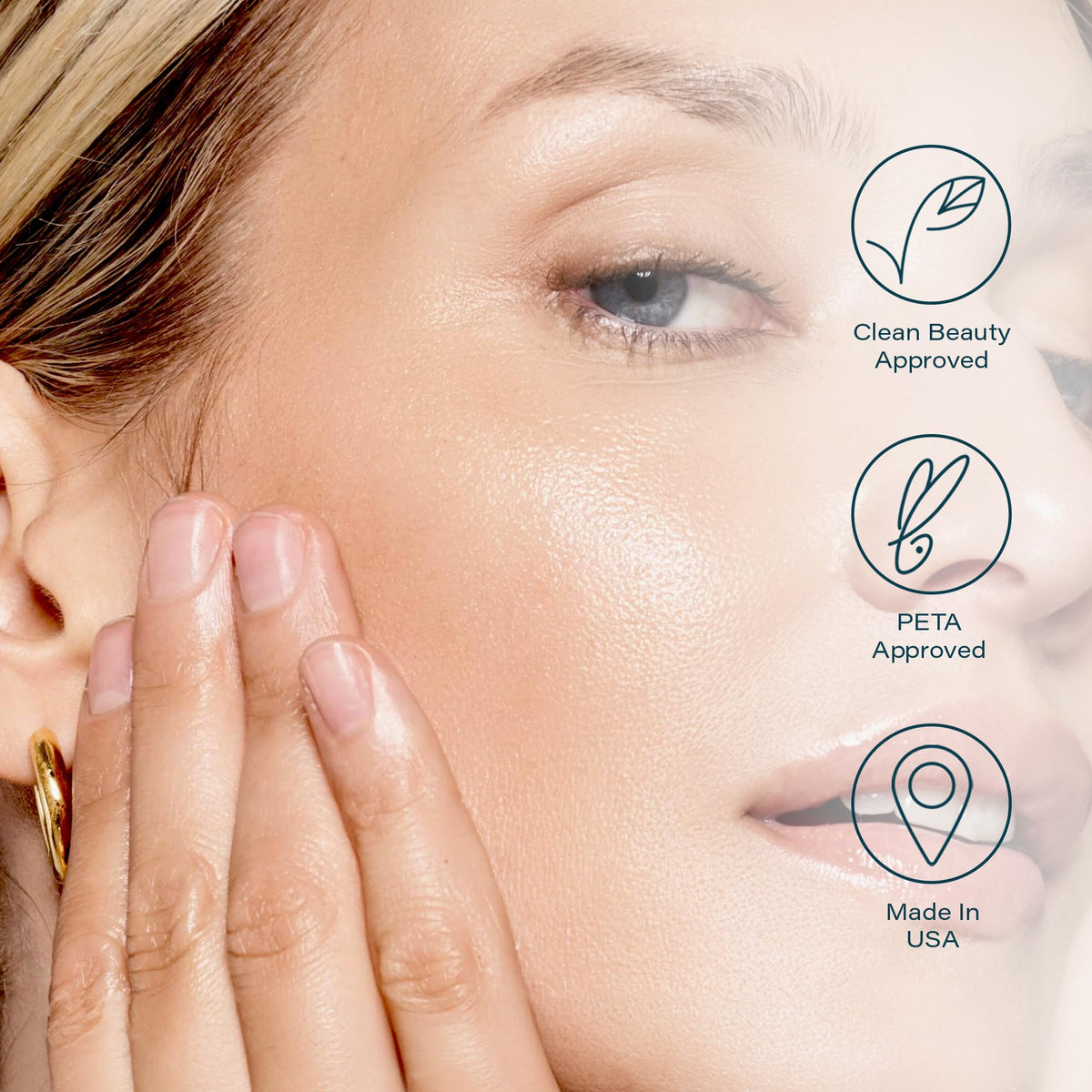SKINN label detail showing acids and calming botanicals for informed choice