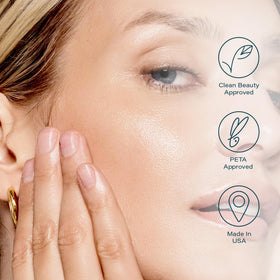 SKINN label detail showing acids and calming botanicals for informed choice