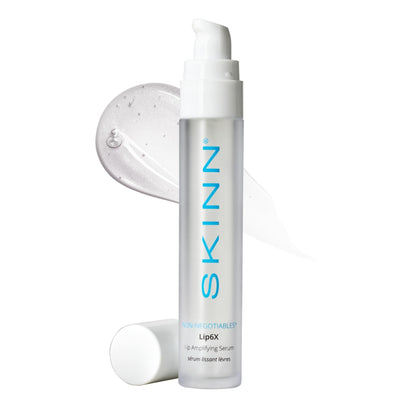 SKINN Lip6X front tube shows compact 10ml packaging and clear branding for easy storage