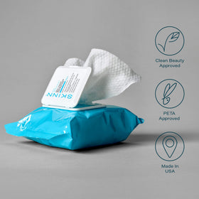 SKINN wipe with lifted makeup showing effective residue removal
